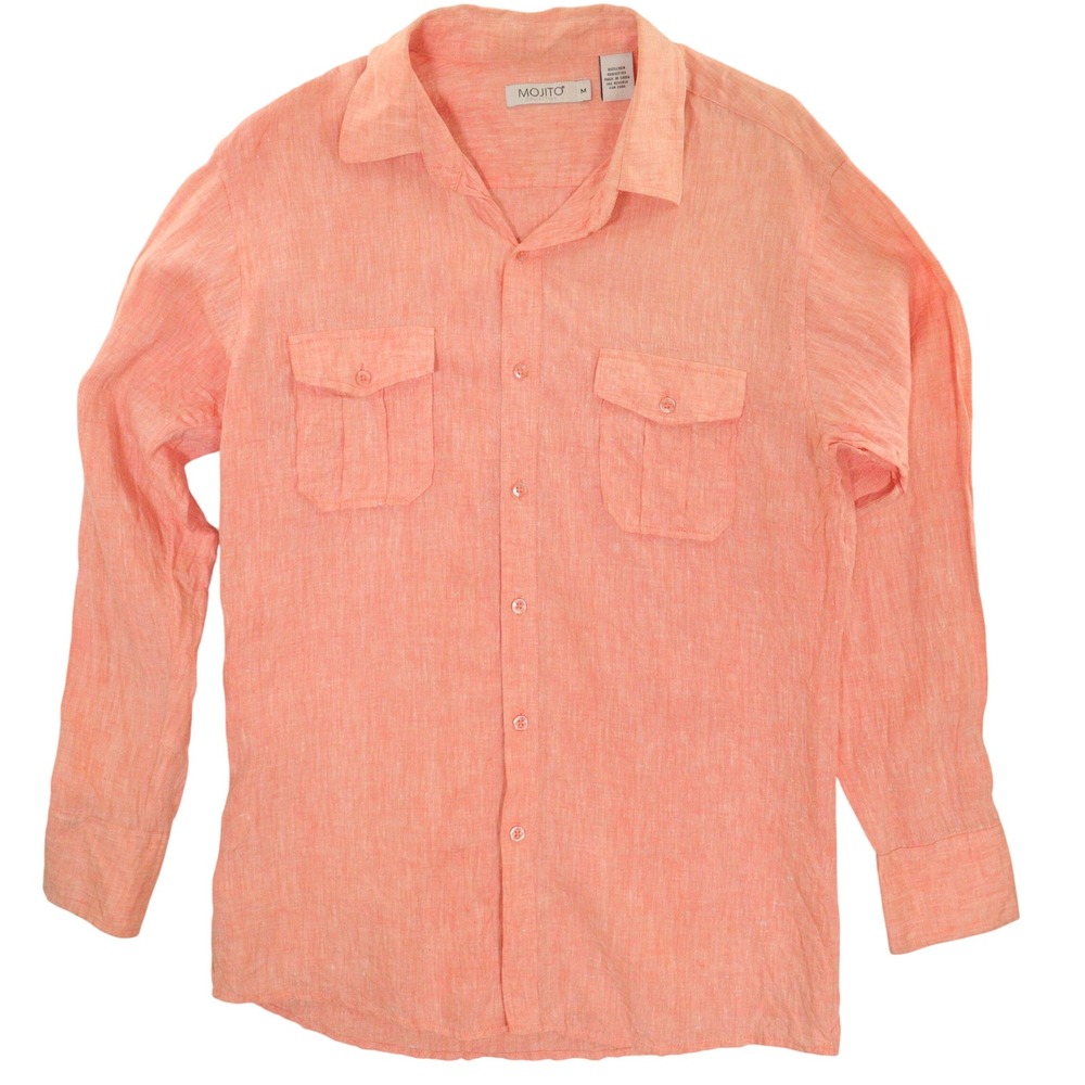 Mojito‎ Button Up Shirt Breathable Lightweight Linen Peach Men M